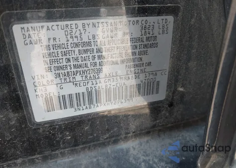 2017 Nissan Sentra S z USA, uszkodzony, nr VIN 3N1AB7APXHY276399